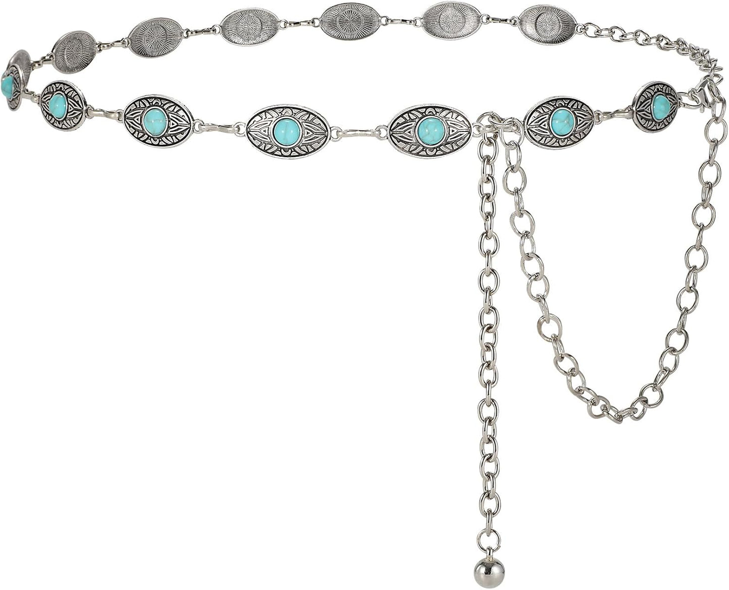 LiaLush Western Concho Chain Belt for Women – Cowgirl Metal Waist Belt for Dresses, Jeans & Country Concerts