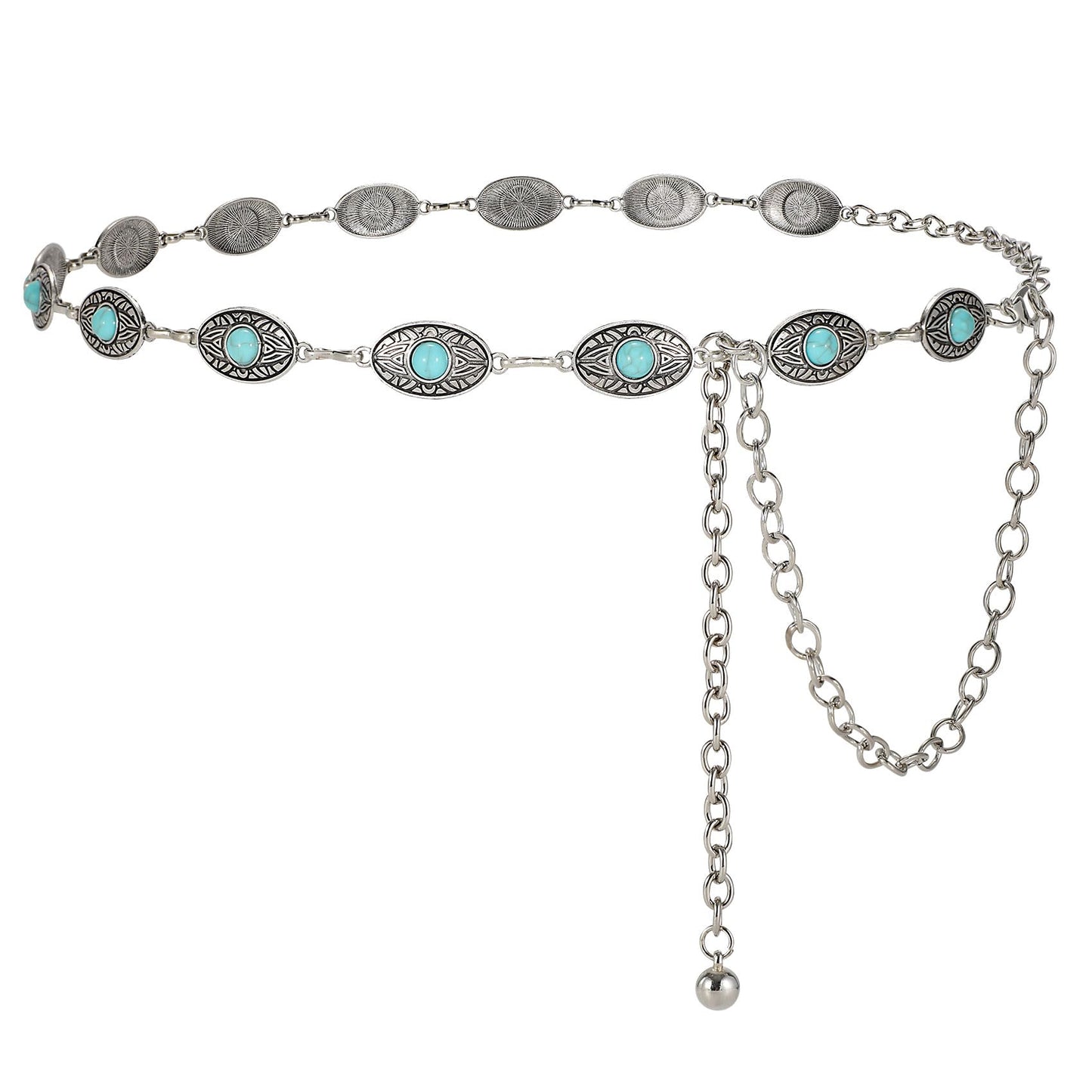 LiaLush Western Concho Chain Belt for Women – Cowgirl Metal Waist Belt for Dresses, Jeans & Country Concerts