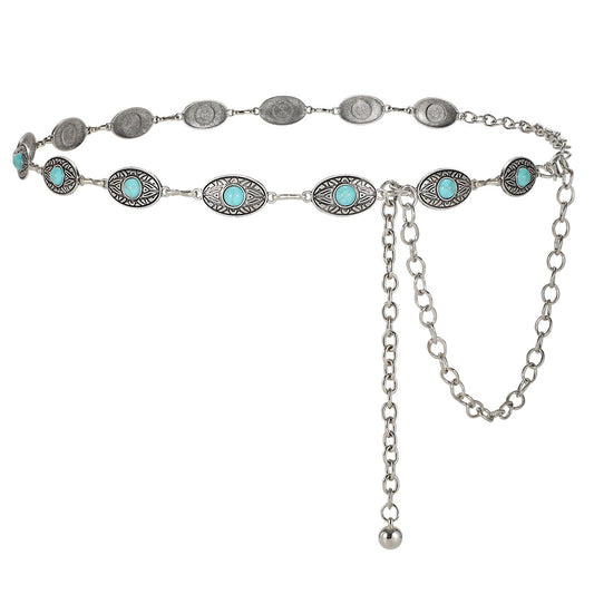 LiaLush Western Concho Chain Belt for Women – Cowgirl Metal Waist Belt for Dresses, Jeans & Country Concerts