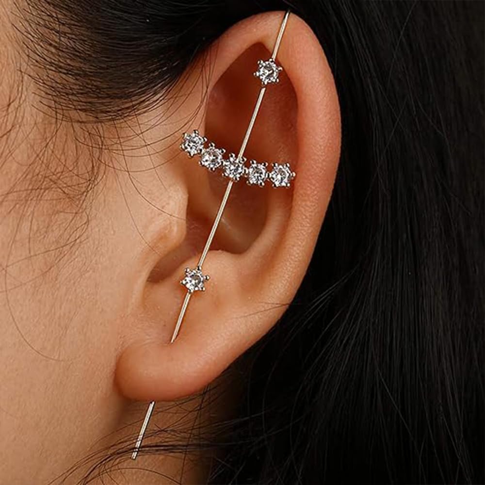 Vintage Ear Wrap Crawler Hook Earrings – Crystal CZ Ear Cuff Climbers | LiaLush