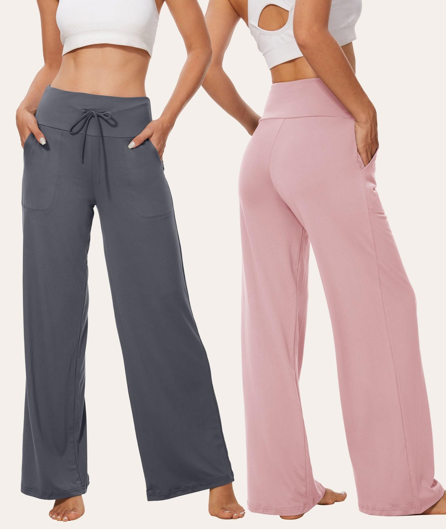 LiaLush 3-Pack Women's Wide Leg Pants with Pockets – Casual Loose Yoga Trouser Sweatpants, Palazzo Lounge & Pajama Pants