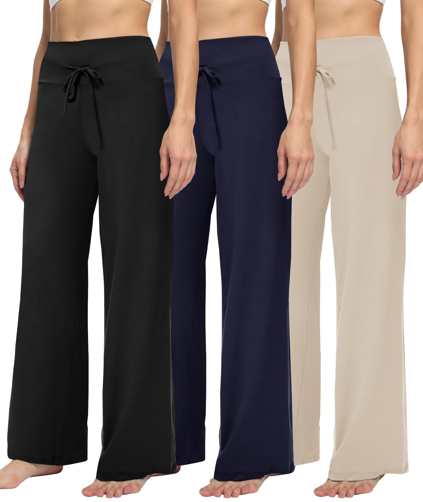 LiaLush 3-Pack Women's Wide Leg Pants with Pockets – Casual Loose Yoga Trouser Sweatpants, Palazzo Lounge & Pajama Pants