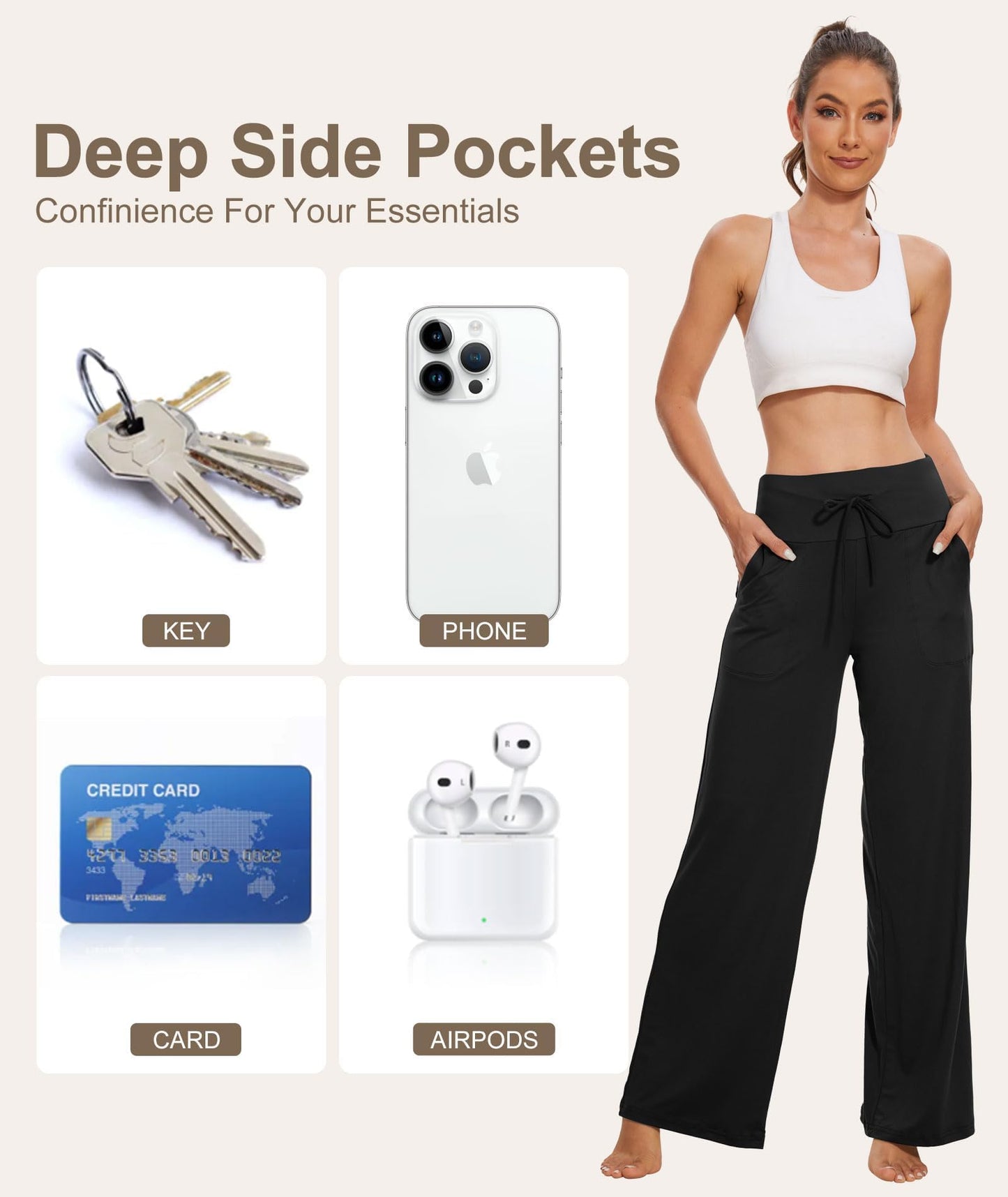 LiaLush 3-Pack Women's Wide Leg Pants with Pockets – Casual Loose Yoga Trouser Sweatpants, Palazzo Lounge & Pajama Pants