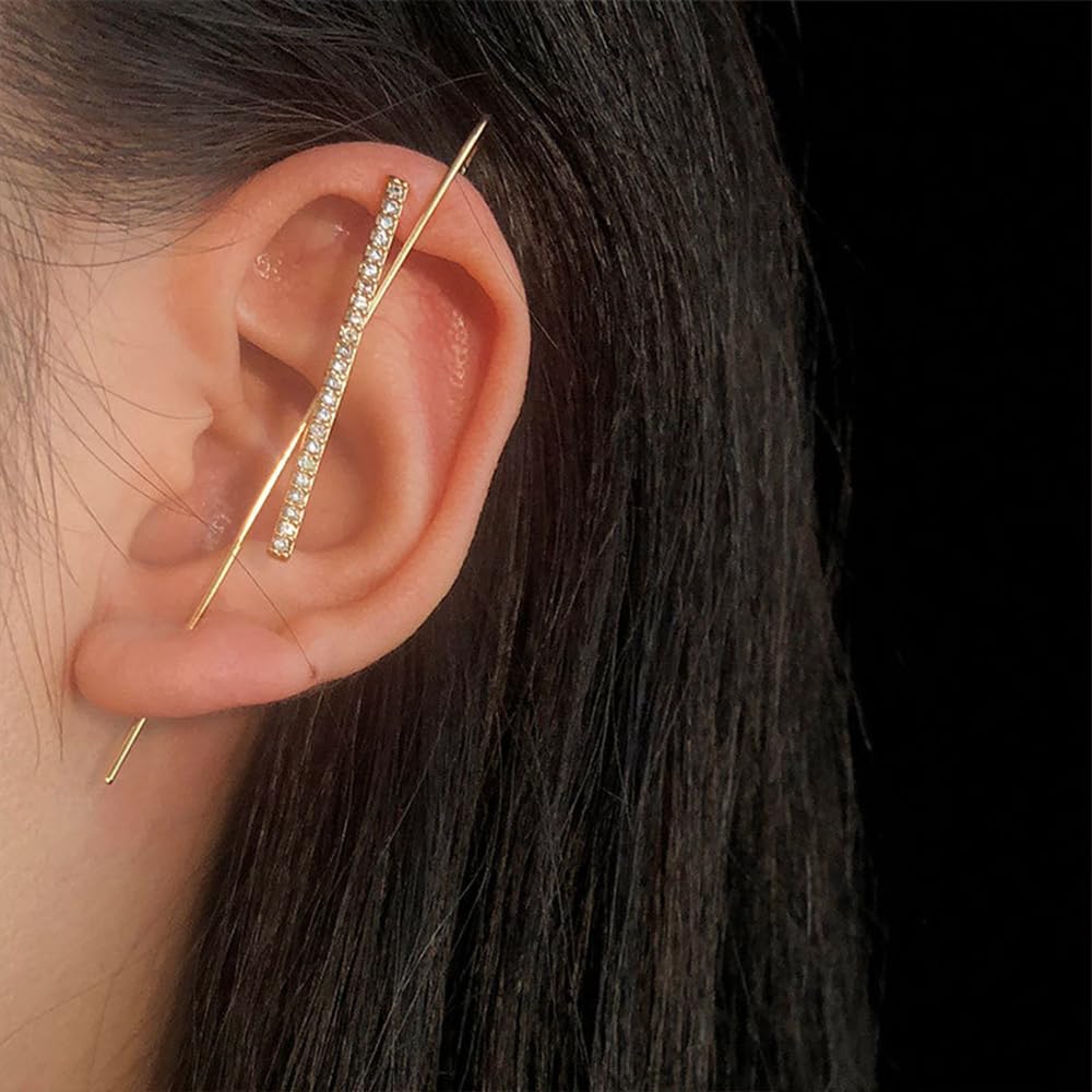 Vintage Ear Wrap Crawler Hook Earrings – Crystal CZ Ear Cuff Climbers | LiaLush