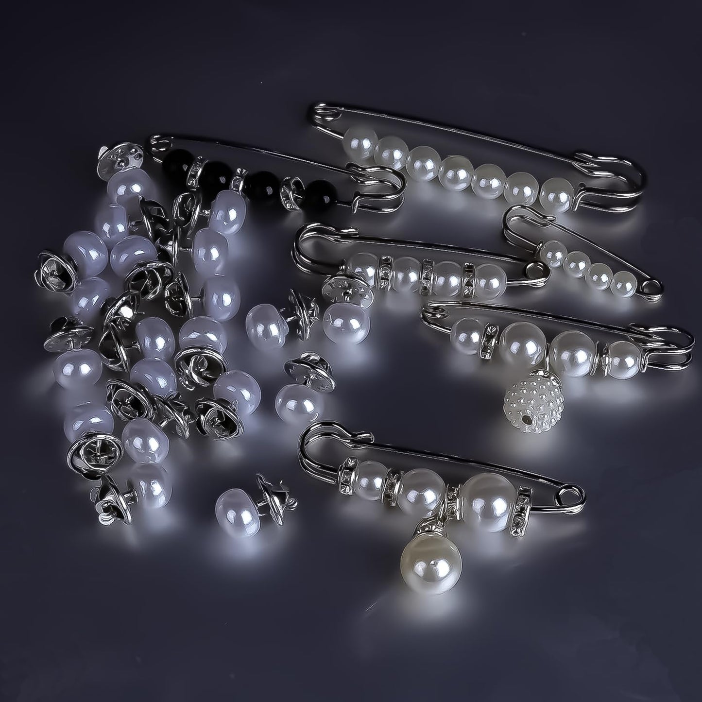 LiaLush 62pcs Sock Charm Set – Safety Pins, Rhinestone & Pearl Brooch Charms for Socks, Shoes & Clothing