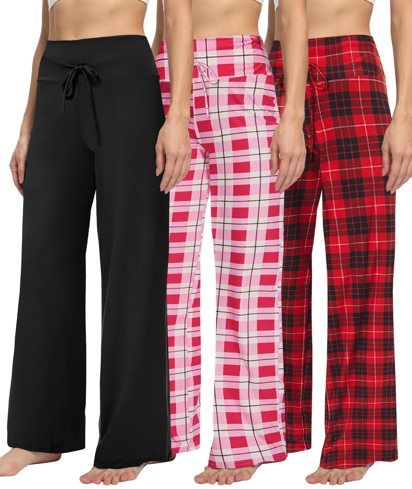 LiaLush 3-Pack Women's Wide Leg Pants with Pockets – Casual Loose Yoga Trouser Sweatpants, Palazzo Lounge & Pajama Pants