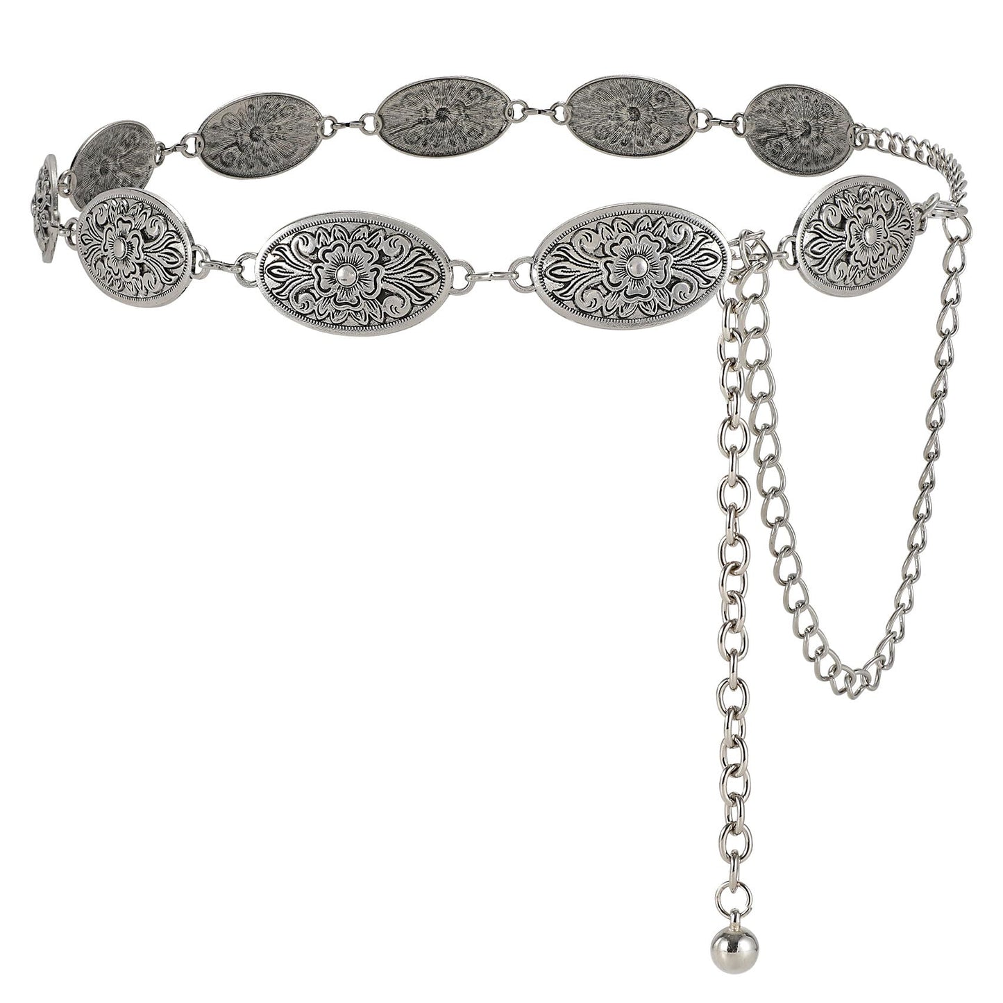 LiaLush Western Concho Chain Belt for Women – Cowgirl Metal Waist Belt for Dresses, Jeans & Country Concerts