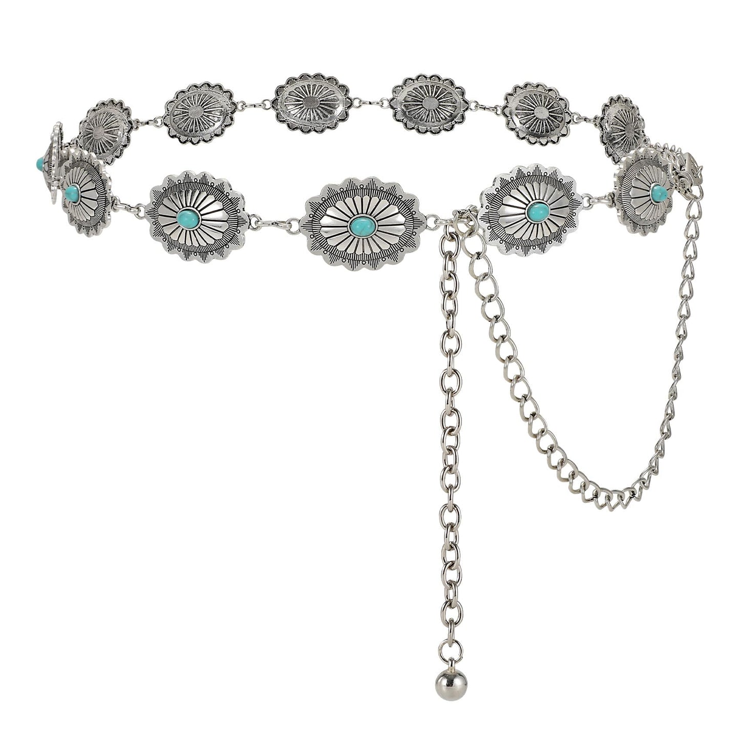 LiaLush Western Concho Chain Belt for Women – Cowgirl Metal Waist Belt for Dresses, Jeans & Country Concerts