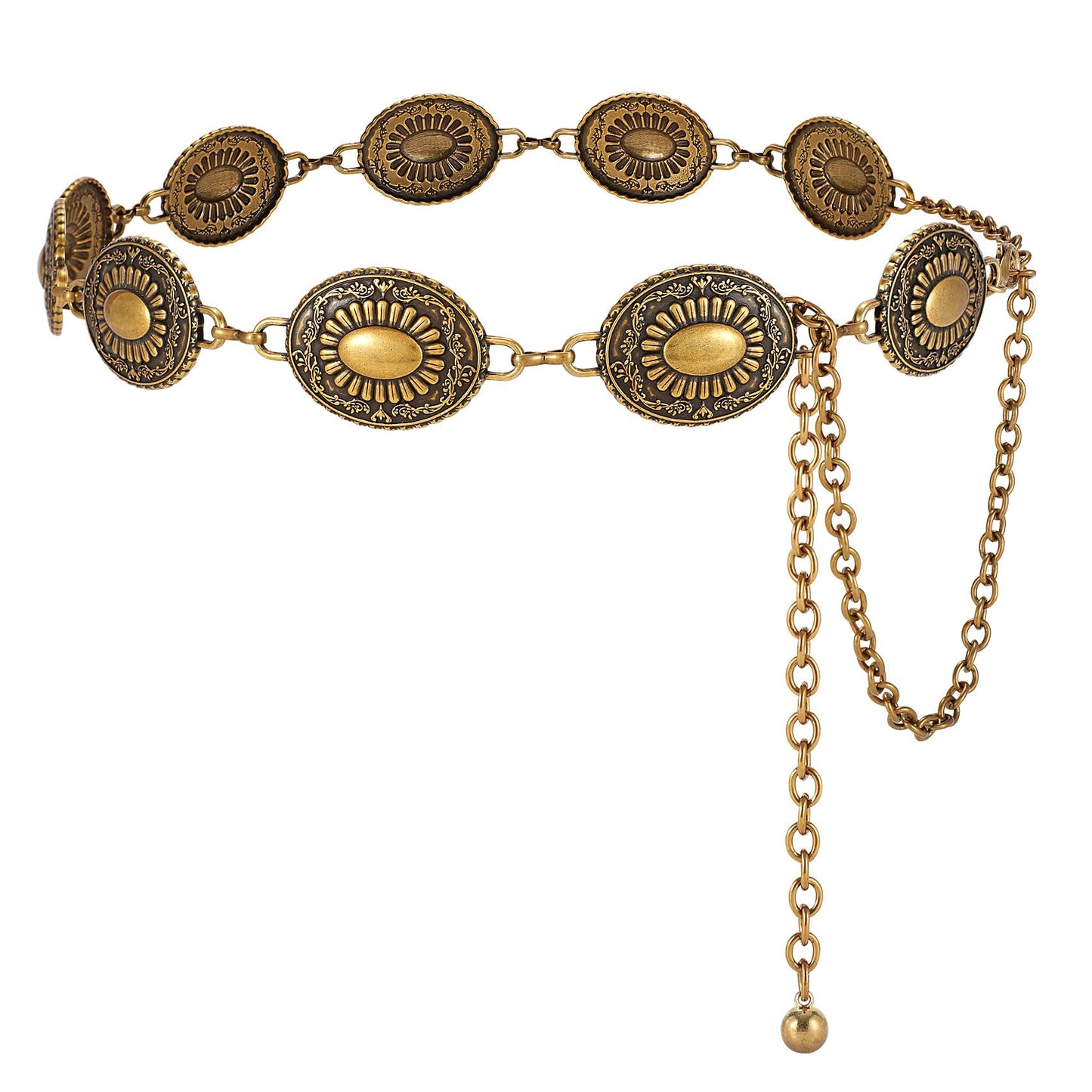 LiaLush Western Concho Chain Belt for Women – Cowgirl Metal Waist Belt for Dresses, Jeans & Country Concerts