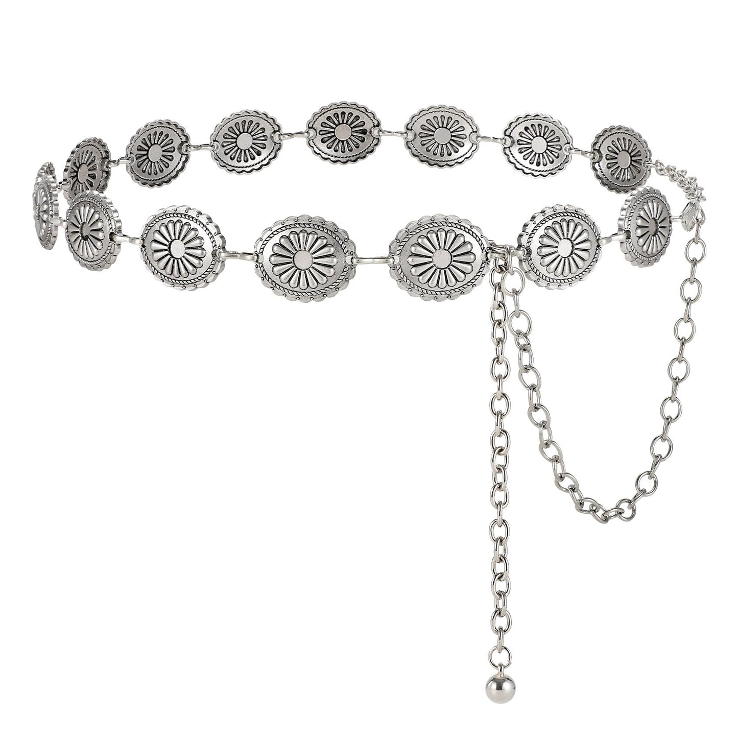 LiaLush Western Concho Chain Belt for Women – Cowgirl Metal Waist Belt for Dresses, Jeans & Country Concerts