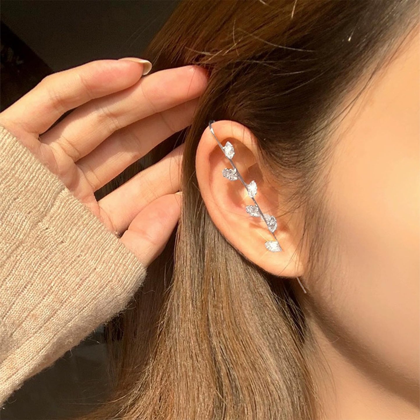 Vintage Ear Wrap Crawler Hook Earrings – Crystal CZ Ear Cuff Climbers | LiaLush