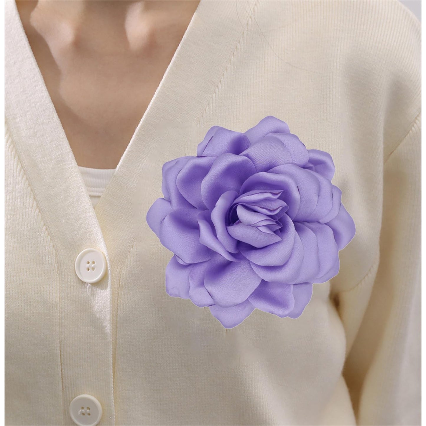 LiaLush Handmade Satin Rose Flower Brooch – Large Floral Pin for Wedding, Party & Everyday Style | 4.72in