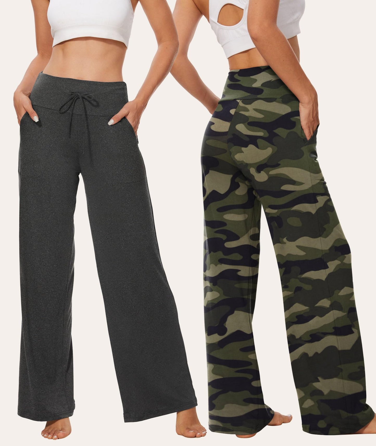 LiaLush 3-Pack Women's Wide Leg Pants with Pockets – Casual Loose Yoga Trouser Sweatpants, Palazzo Lounge & Pajama Pants