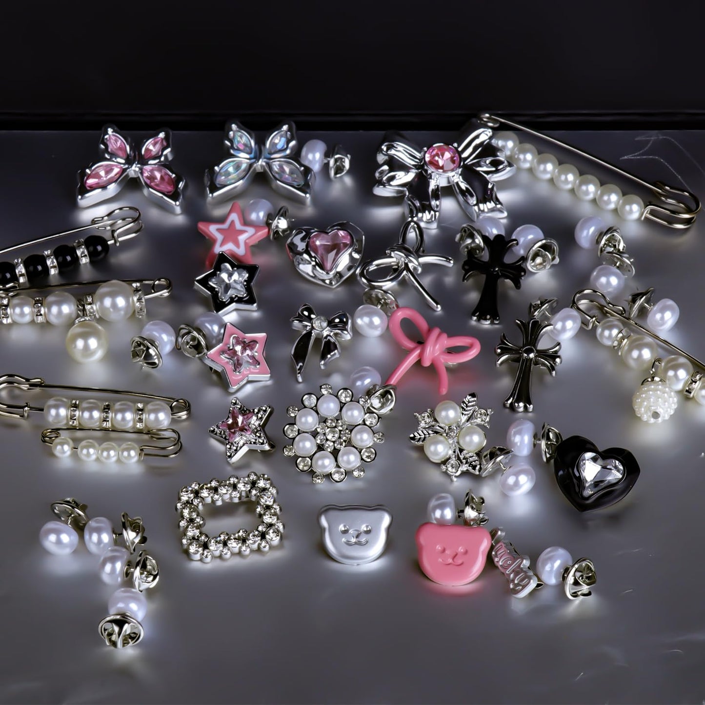 LiaLush 62pcs Sock Charm Set – Safety Pins, Rhinestone & Pearl Brooch Charms for Socks, Shoes & Clothing