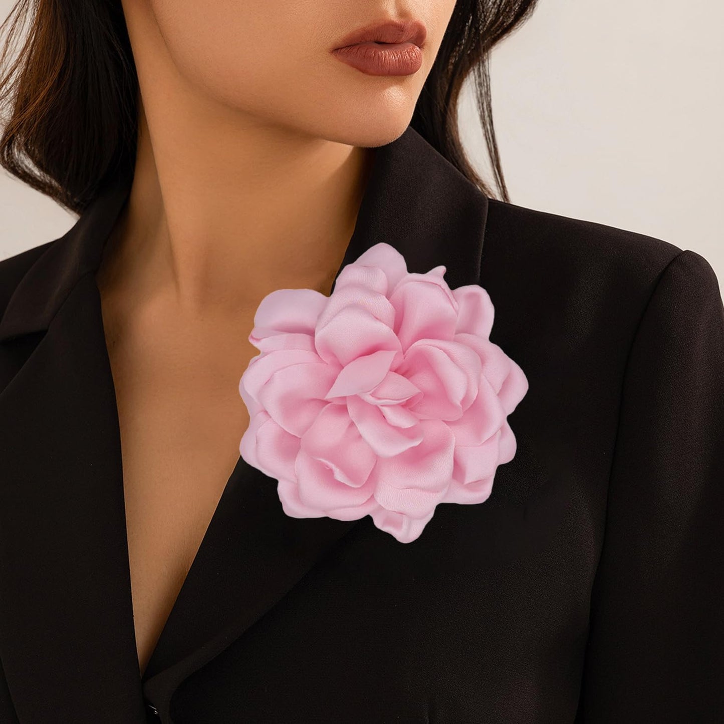LiaLush Handmade Satin Rose Flower Brooch – Large Floral Pin for Wedding, Party & Everyday Style | 4.72in