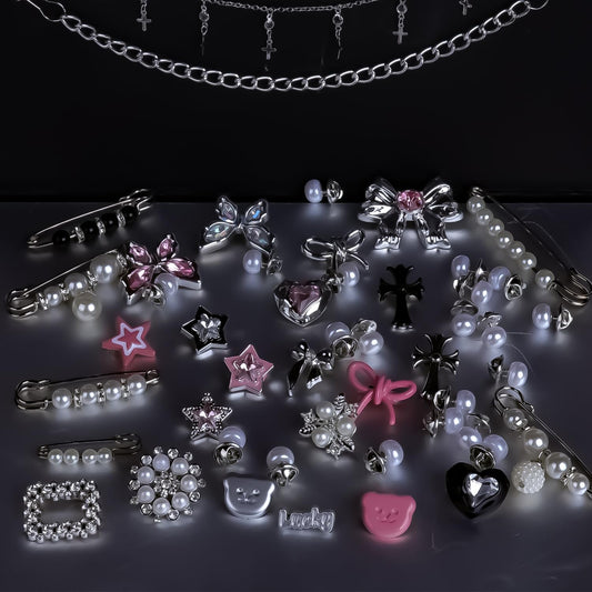 LiaLush 62pcs Sock Charm Set – Safety Pins, Rhinestone & Pearl Brooch Charms for Socks, Shoes & Clothing