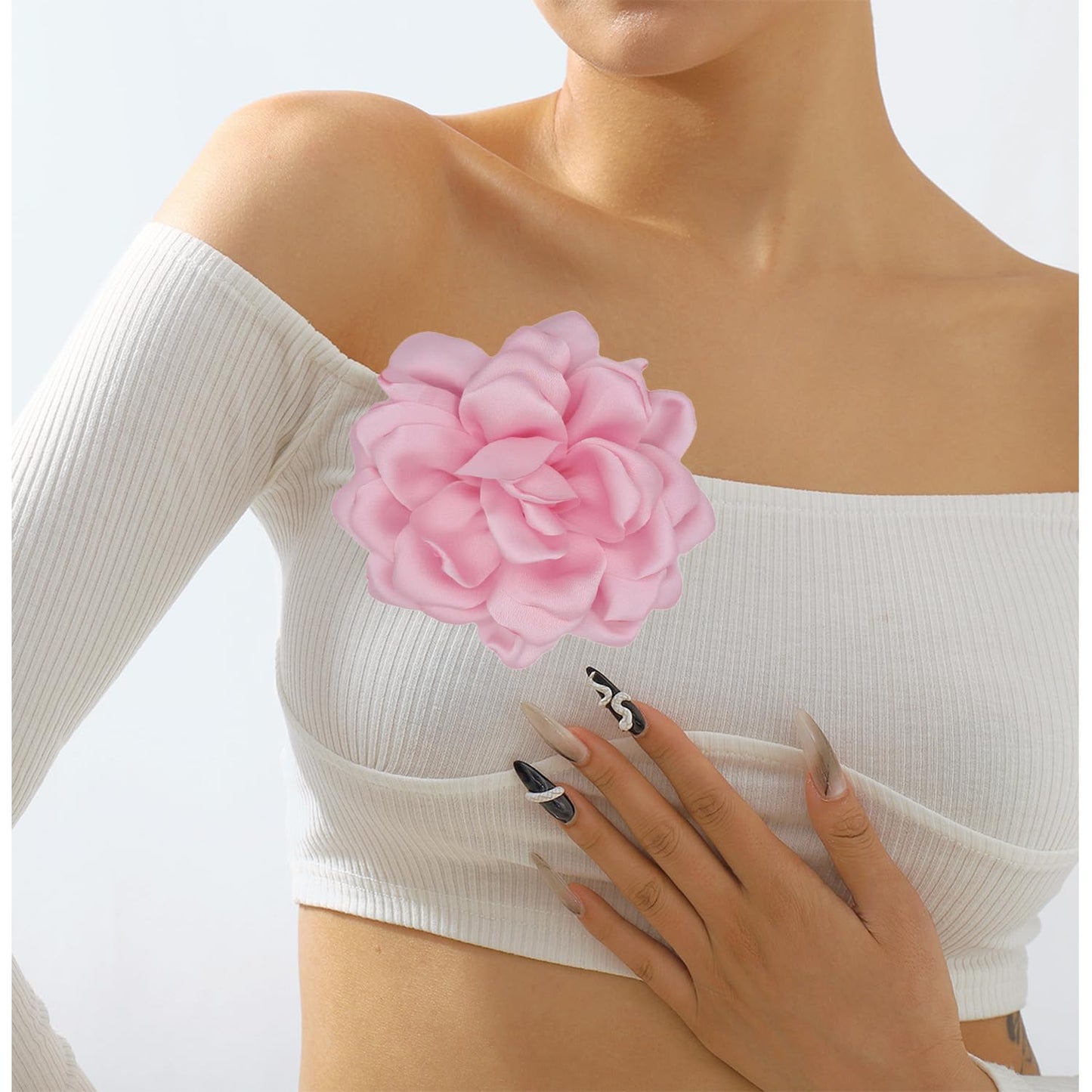LiaLush Handmade Satin Rose Flower Brooch – Large Floral Pin for Wedding, Party & Everyday Style | 4.72in