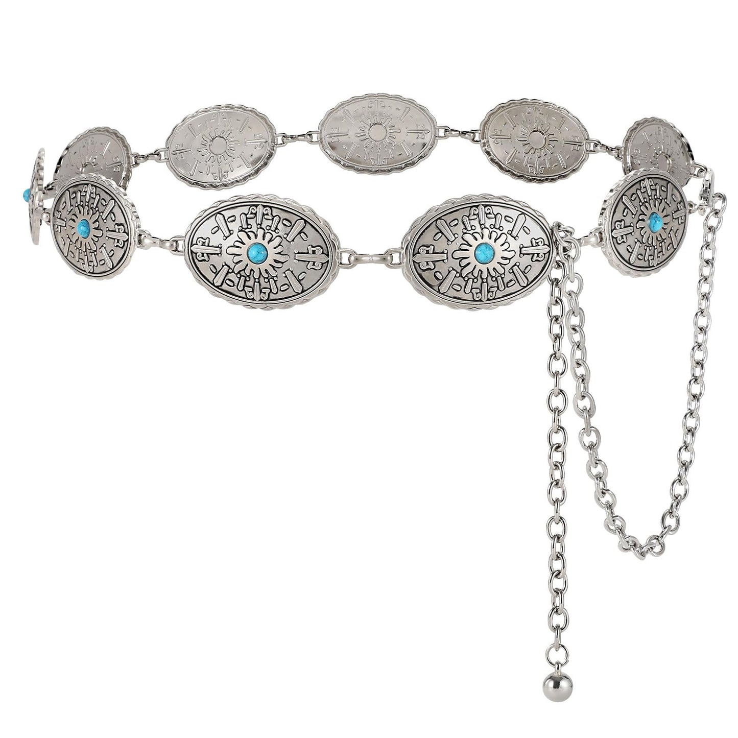 LiaLush Western Concho Chain Belt for Women – Cowgirl Metal Waist Belt for Dresses, Jeans & Country Concerts