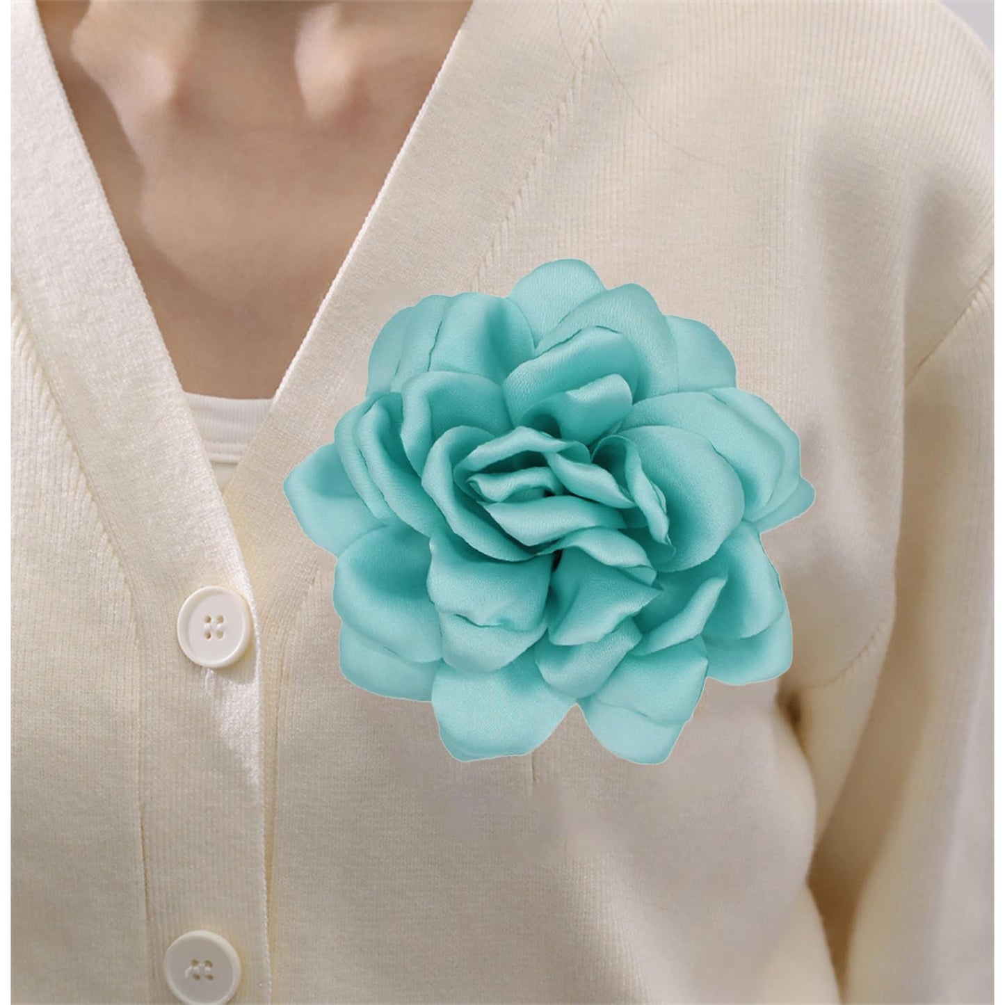 LiaLush Handmade Satin Rose Flower Brooch – Large Floral Pin for Wedding, Party & Everyday Style | 4.72in