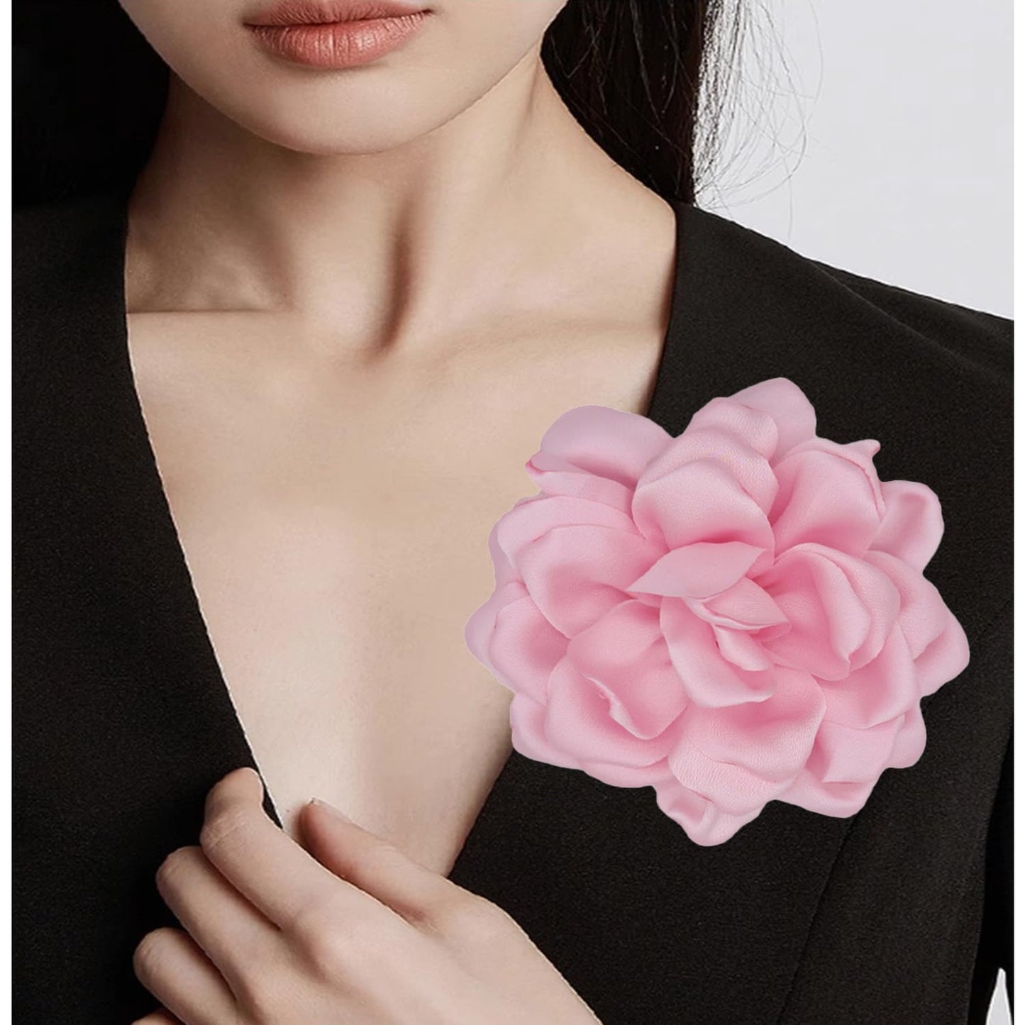 LiaLush Handmade Satin Rose Flower Brooch – Large Floral Pin for Wedding, Party & Everyday Style | 4.72in
