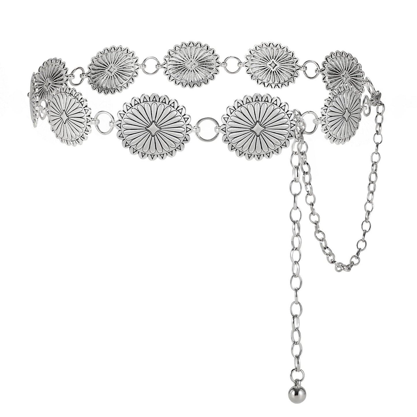 LiaLush Western Concho Chain Belt for Women – Cowgirl Metal Waist Belt for Dresses, Jeans & Country Concerts