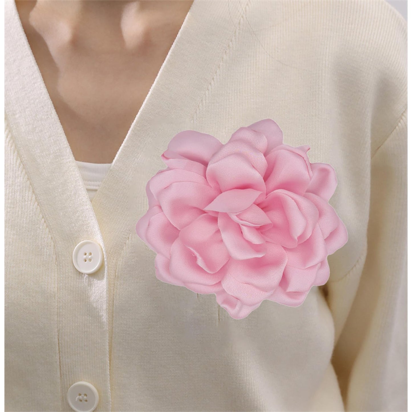 LiaLush Handmade Satin Rose Flower Brooch – Large Floral Pin for Wedding, Party & Everyday Style | 4.72in