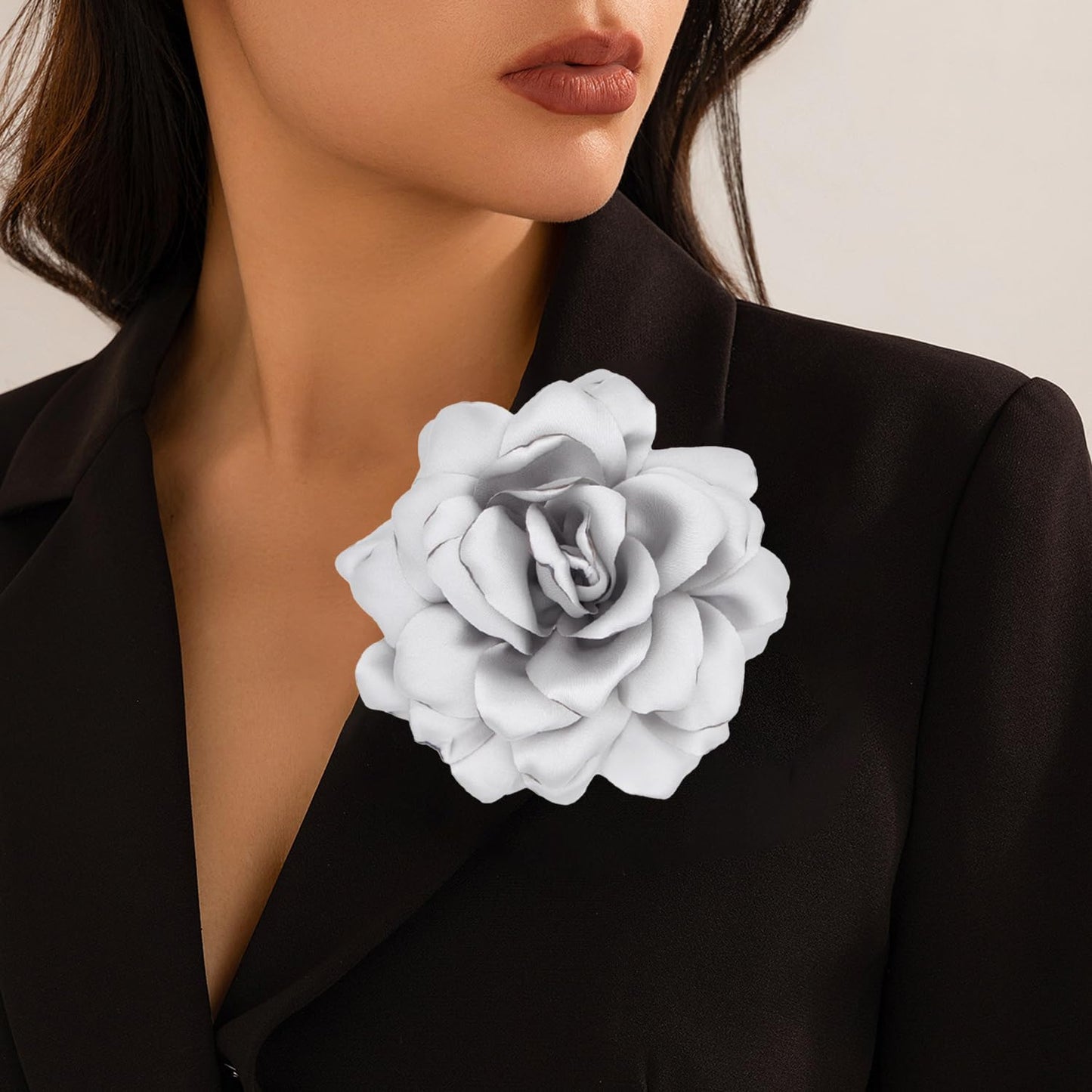 LiaLush Handmade Satin Rose Flower Brooch – Large Floral Pin for Wedding, Party & Everyday Style | 4.72in