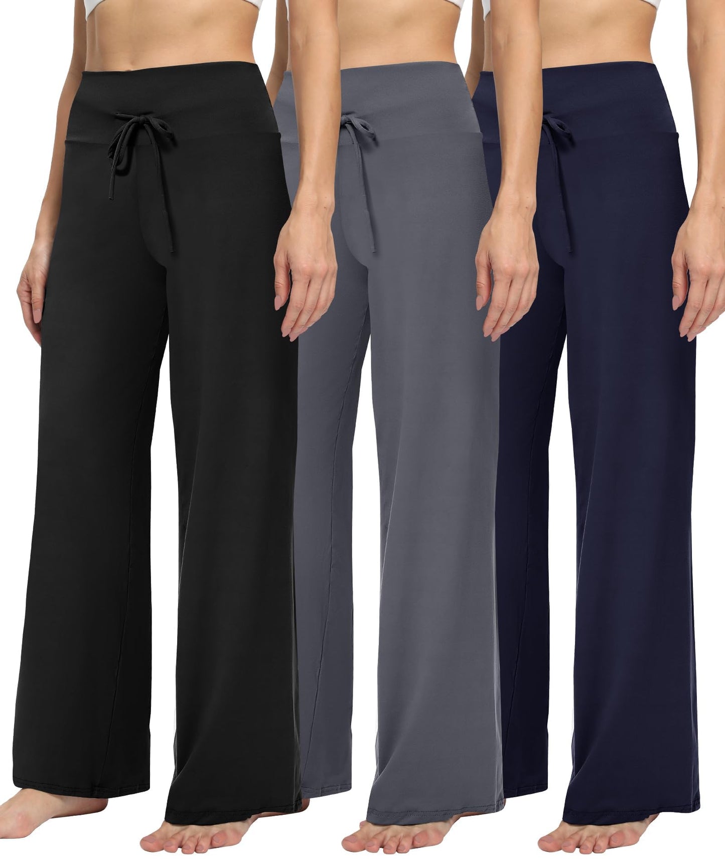 LiaLush 3-Pack Women's Wide Leg Pants with Pockets – Casual Loose Yoga Trouser Sweatpants, Palazzo Lounge & Pajama Pants
