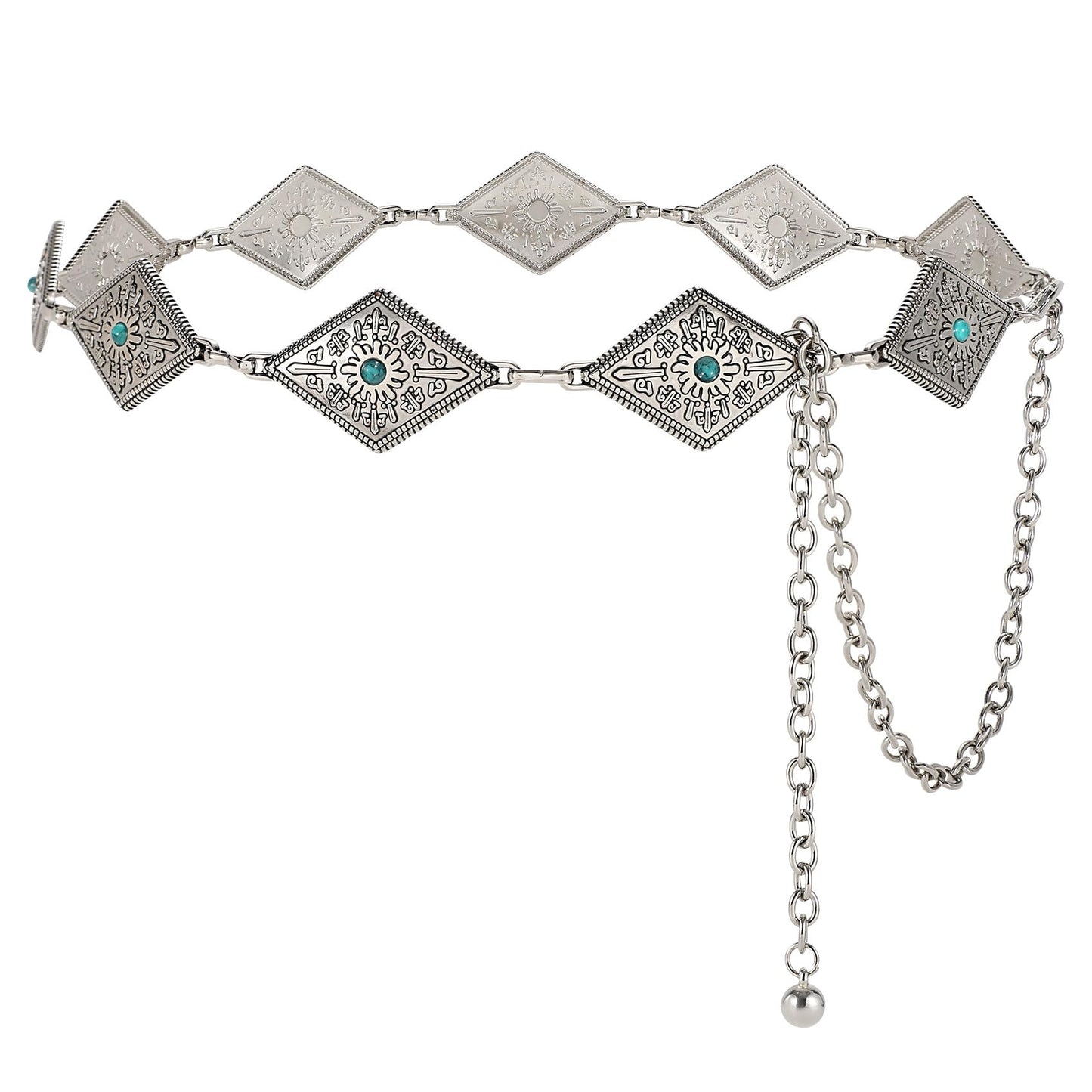 LiaLush Western Concho Chain Belt for Women – Cowgirl Metal Waist Belt for Dresses, Jeans & Country Concerts