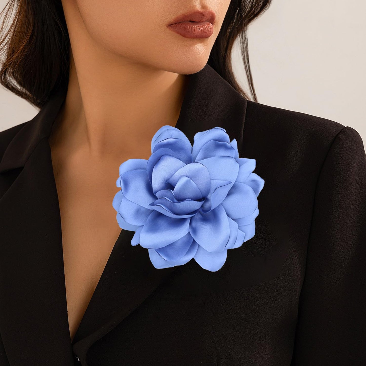 LiaLush Handmade Satin Rose Flower Brooch – Large Floral Pin for Wedding, Party & Everyday Style | 4.72in