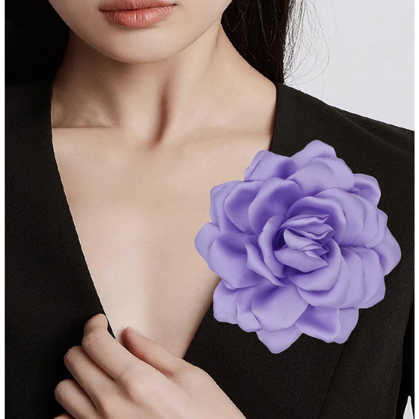 LiaLush Handmade Satin Rose Flower Brooch – Large Floral Pin for Wedding, Party & Everyday Style | 4.72in