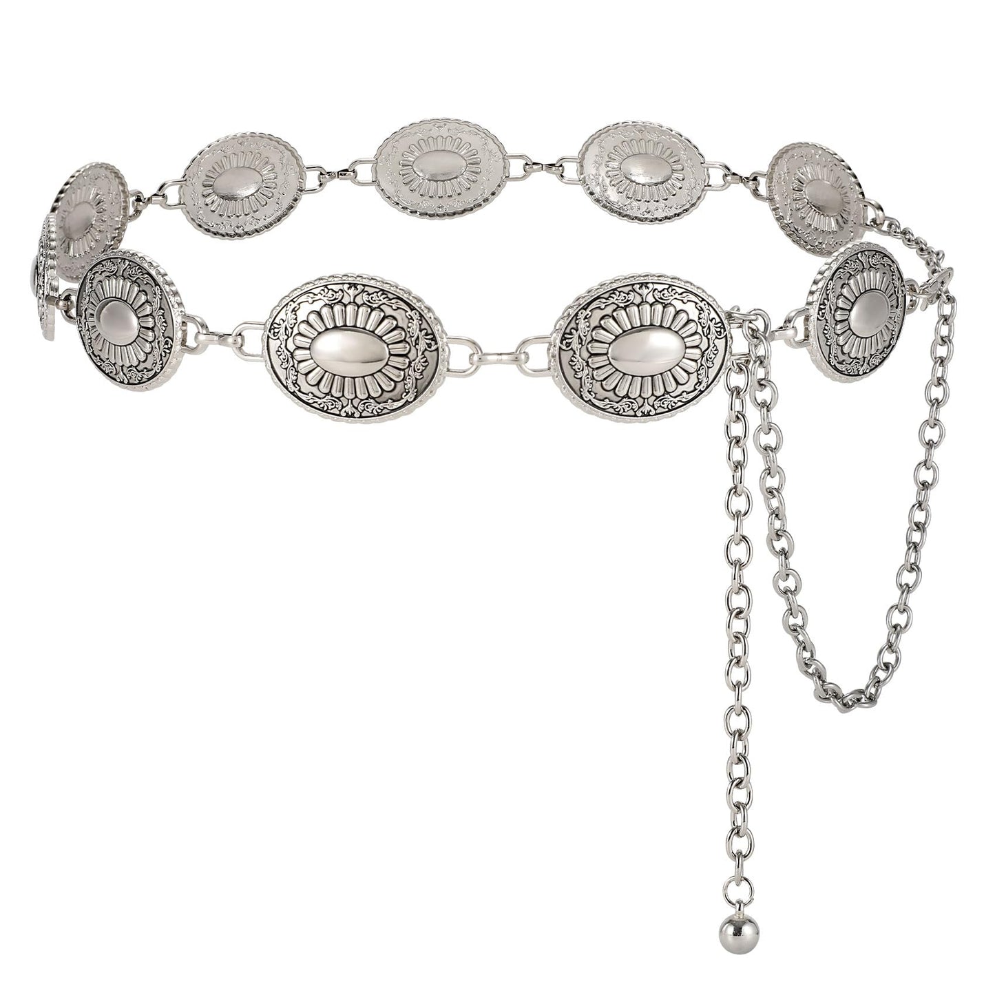 LiaLush Western Concho Chain Belt for Women – Cowgirl Metal Waist Belt for Dresses, Jeans & Country Concerts