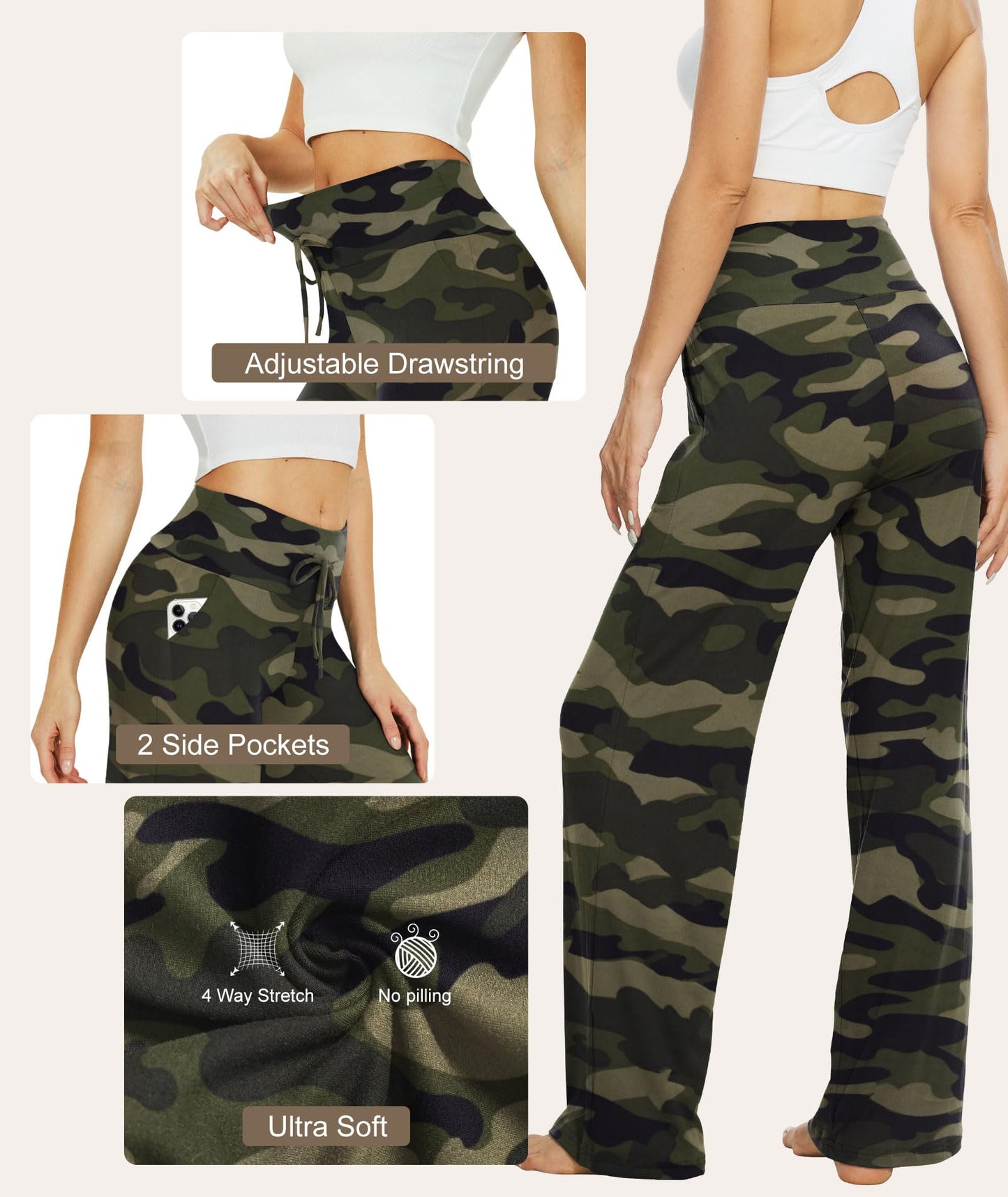 LiaLush 3-Pack Women's Wide Leg Pants with Pockets – Casual Loose Yoga Trouser Sweatpants, Palazzo Lounge & Pajama Pants
