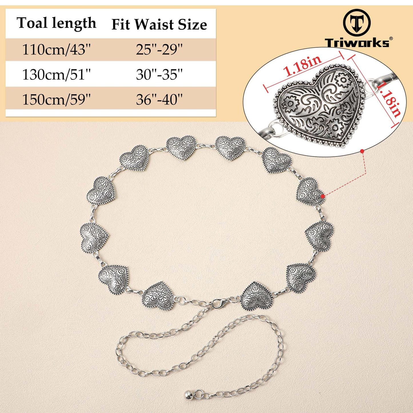 LiaLush Western Concho Chain Belt for Women – Cowgirl Metal Waist Belt for Dresses, Jeans & Country Concerts